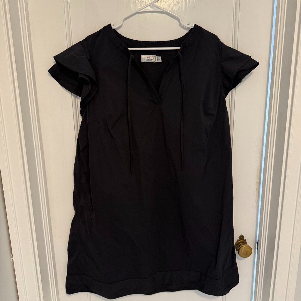 Vineyard Vines Black Harbor Dress with Flutter Sleeves-Performance